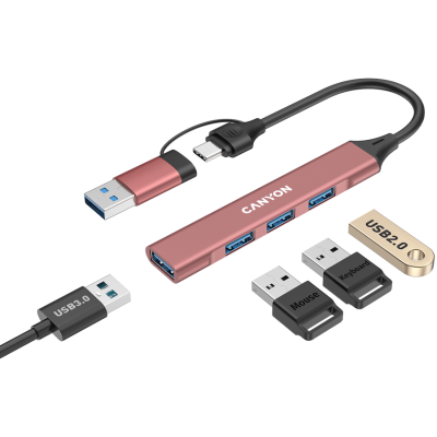 CANYON HUB DS-02 4 w 1 USB-A/C Różowy