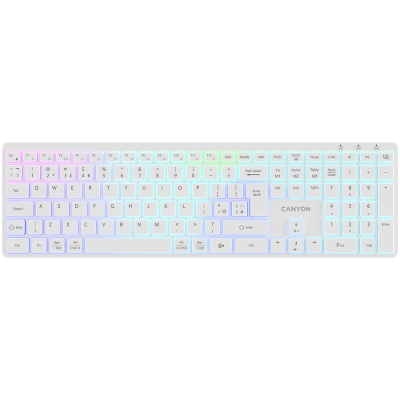 CANYON Klawiatura HKB-W11 UK/US RGB Dwa Tryby Bezprzewodowa Biała