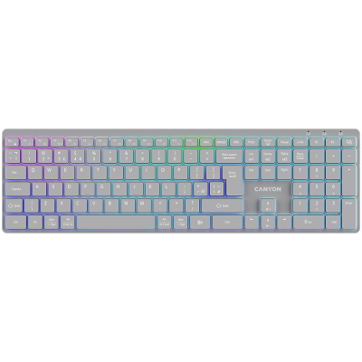 CANYON Klawiatura HKB-W11 UK/US RGB Dwa Tryby Bezprzewodowa Szara