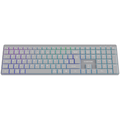 CANYON Klawiatura HKB-W11 UK/US RGB Dwa Tryby Bezprzewodowa Szara