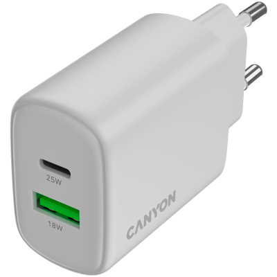 CANYON Ładowarka sieciowa OnCharge 250 25W 1xPD 1xQC EU Biała