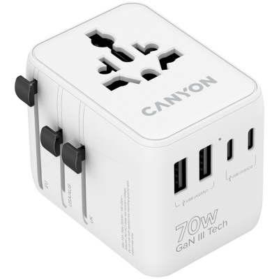 Canyon OnTour 70 – uniwersalny adapter podróżny 70 W (EU/UK/US/AUS, biały)