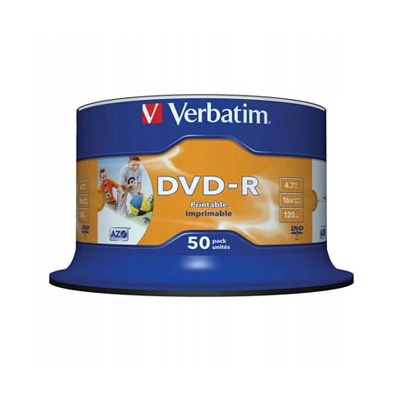 Verbatim DVD-R Wide Inkjet Printable 43533 4.7GB 16x spindle 50-pack 12cm
