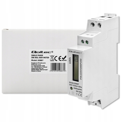 Qoltec Jednofazowy miernik zużycia energii szynę DIN 230V LCD 50887