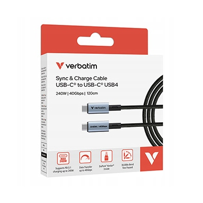 Verbatim USB kabel USB C (M) - USB C (M), 240W, 1.2m, czarny, box, 31847