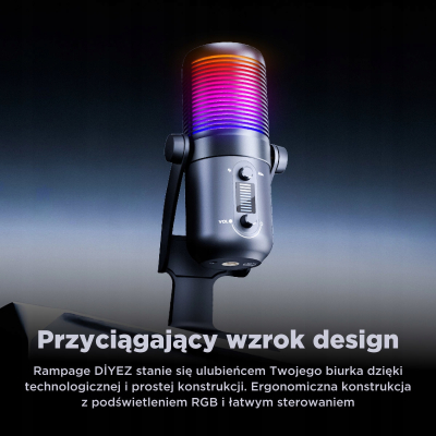 Rampage Diyez Mikrofon gamingowy dotykowy RGB USB-C czarny