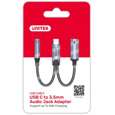 Unitek Adapter USB-C na minijack 3,5mm i USB-C 60W