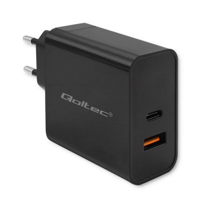 Qoltec Ładowarka Super Quick PD 1xUSB-C 1xUSB 90W 5-20V 2.4-4.35A Czarna