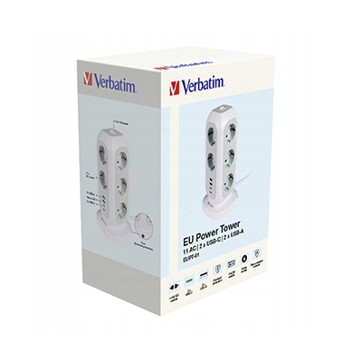 Stacja zasilania Tower Power gniazdo, biała, Verbatim