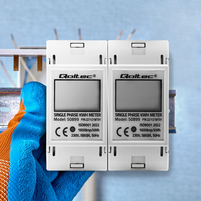 Qoltec Jednofazowy licznik zużycia energii na szynę DIN 230V LCD 2P