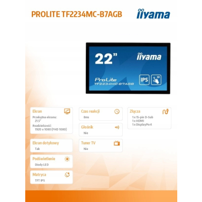 Monitor iiyama wielkoformatowy 21.5 cala TF2234MC-B7AGB IPS VGA HDMI DP