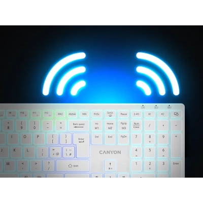 CANYON Klawiatura HKB-W11 UK/US RGB Dwa Tryby Bezprzewodowa Biała