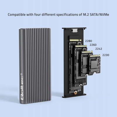 Qoltec Obudowa kieszeń na dysk M.2 SSD SATA NVMe RGB LED USB-C max 4TB
