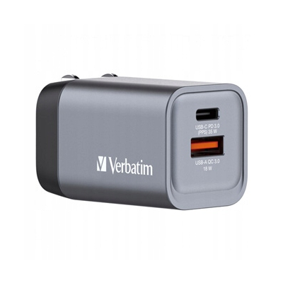 Verbatim Ładowarka GaN USB 3.0 USB C szara, 35 W, wymienne końcówki C,G,A
