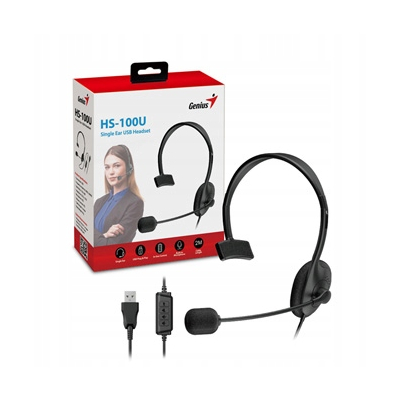 Genius HS-100U słuchawki z mikrofonem, przewodowa, czarna, 2.0, Na głowę