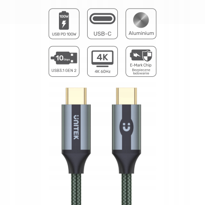 Unitek C14079GN przewód USB-C 1m oplot