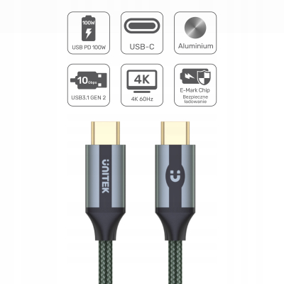 Unitek C14079GN przewód USB-C 1m oplot