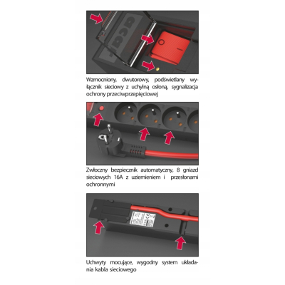 ACAR Urządz. zas.-zabezpiecz. acar R8 POWER 16A, czarny 10m W2453