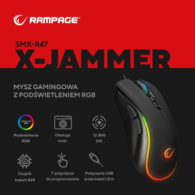 Rampage Mysz X-JAMMER V2 RGB 12800DPI 1kHz Macro