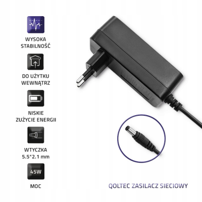 Qoltec Zasilacz wtyczkowy 45W 15V 3A 5.5*2.1