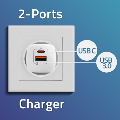 Qoltec Ładowarka 35W GaN ULTRA 5-20V 2.25-3A 1xUSB C PD 1xUSB 3.0