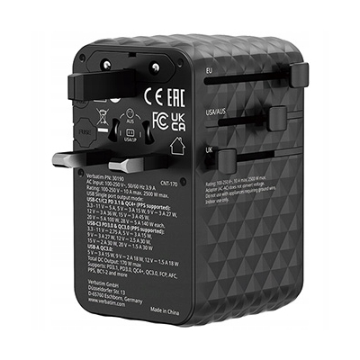 Verbatim, Adapter podróżny ChargeNTravel GaN III USB-C USB-A 170 W 30190