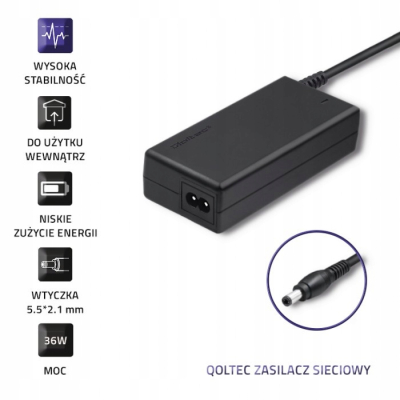 Qoltec Zasilacz desktopowy 36W 12V 3A 5.5*2.1 + kabel zasilający