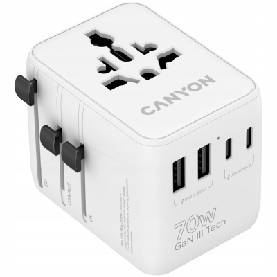Canyon OnTour 70 - uniwersalny adapter podróżny 70 W (EU/UK/US/AUS, biały)
