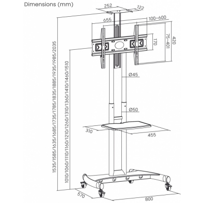 ART MOBILNY STOJAK+UCHWYT DO TV 32-70