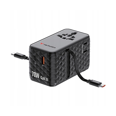 Verbatim Uniwersalny adapter podróżny GaN III Charge USB-C USB-A 70 W 30186
