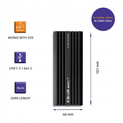 Qoltec Obudowa kieszeń NV2270 na dysk M.2 SSD SATA NVMe USB-C max 2TB