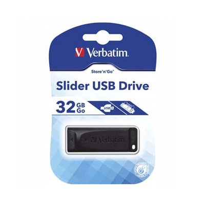 Verbatim flash disk, USB 2.0 32GB Slider czarny, 98697, z wysuwanym złączem