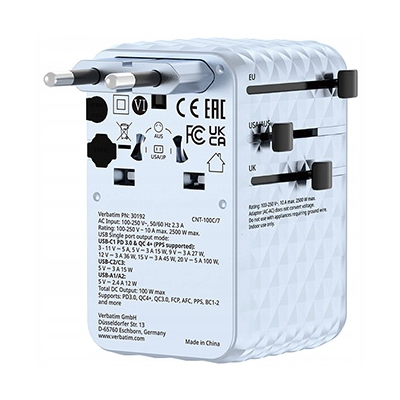 Verbatim, Adapter podróżny ChargeNTravel GaN III USB-C USB-A 100 W 30192