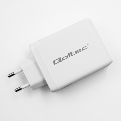 Qoltec Ładowarka sieciowa 100W GaN 5-20V 1.5-5A 2x USB-C PD 1x USB QC 3.0