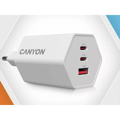 CANYON Ładowarka sieciowa HEXAGON 65 GaN 65W 2xPD 1xQC EU Biała