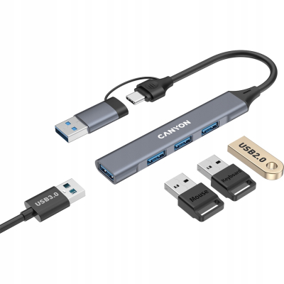 CANYON HUB DS-02 4 w 1 USB-A/C Szary