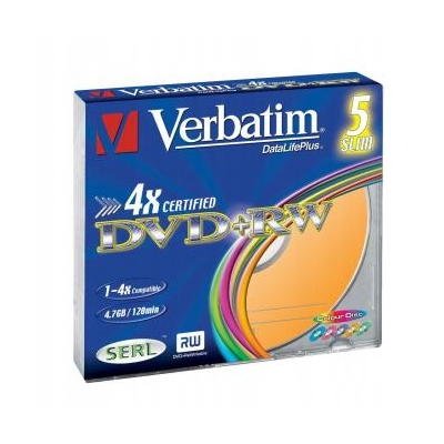 Verbatim DVD+RW 4.7GB, 4x, slim box, 5-pack, bez możliwości nadruku, 12cm