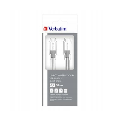 Verbatim USB kabel (3.1), USB C (M) - USB C (M), 0.3m, srebrny, box, 48867