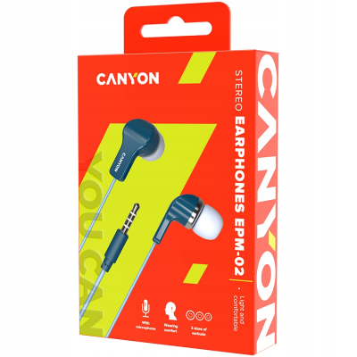 Canyon EPM 02 słuchawki dokanałowe z mikrofonem 1.2 m niebieskie