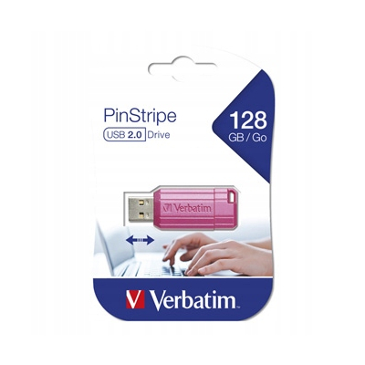 Verbatim USB flash disk, USB 2.0, 128GB, StoreNGo PinStripe, różowy, 49460