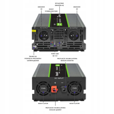 Qoltec Przetwornica napięcia Monolith 2000W 4000W 12V/230V Czysty Sinus