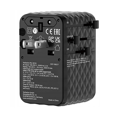 Verbatim Adapter podróżny ChargeNTravel USB-C USB-A czarna 100 W 30191