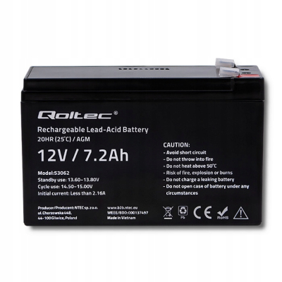Qoltec Akumulator AGM 12V 7.2Ah Bezobsługowy LongLife do UPS 53062