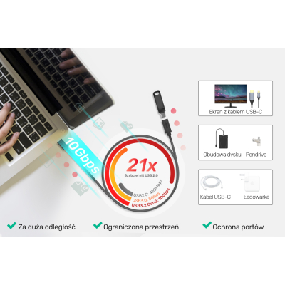 Unitek C14086BK Przedłużacz USB-C 50cm 10Gbps