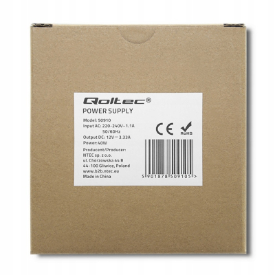 Qoltec Zasilacz na szynę DIN 40W 12V 3.33A Biały Slim