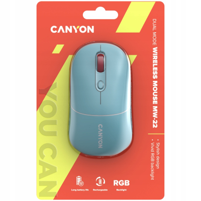 CANYON Mysz bezprzewodowa MW-22 2w1 RGB Niebieska