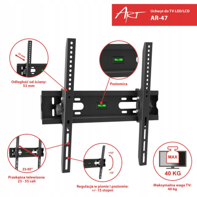 UCHWYT DO TV 23-55 40KG AR-47 ART reg. w pionie