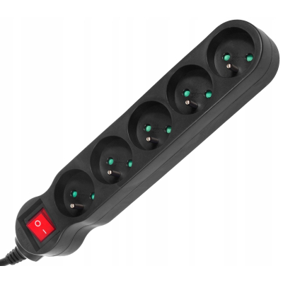 Malean Listwa zasilająca 5 gniazd z wyłącznikiem czarny 2300W 3m MCE184