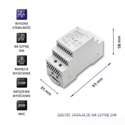 Qoltec Zasilacz na szynę DIN 30W 24V 1.25A Szary