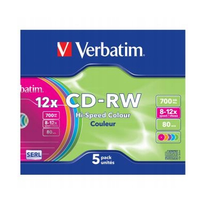 Verbatim CD-RW SERL High-Speed Colour 5-pack 700MB 12x 80min. 12cm slim box
